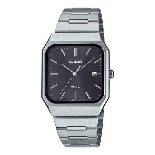Casio MTP‑E735D‑1AVDF – Elegant Black Dial Stainless Steel Men’s Watch