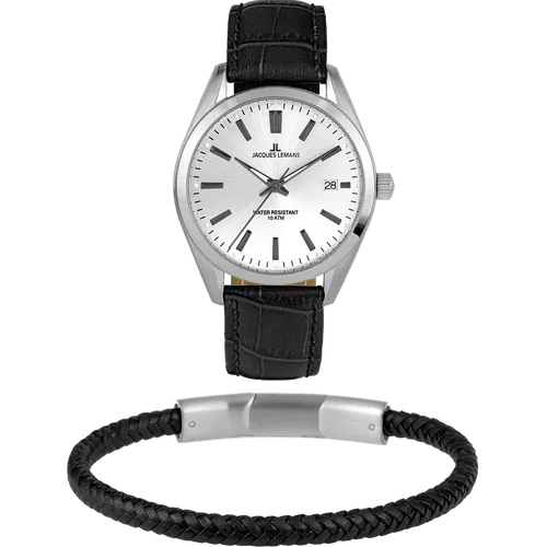 Jacques Lemans 1-2143B Men’s Watch – Silver Dial, Leather Strap, Classic Design