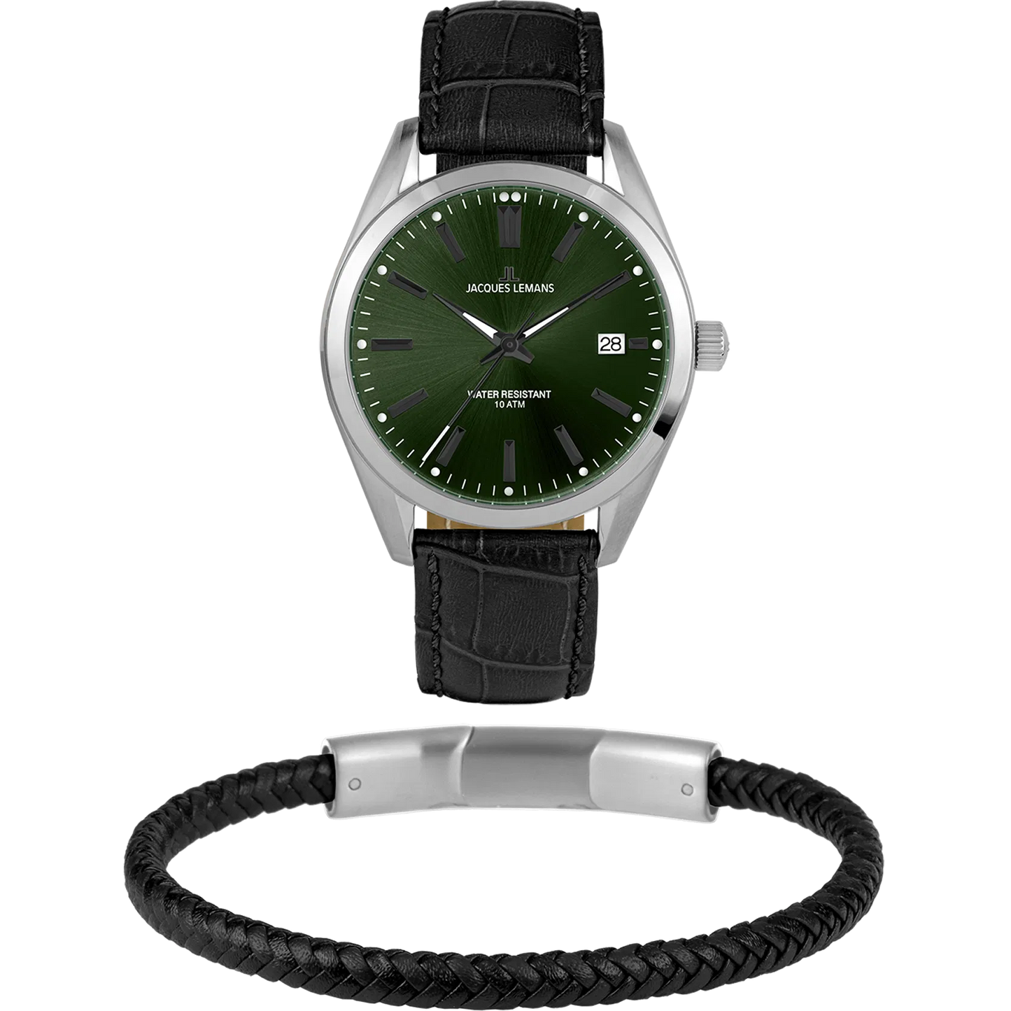 Jacques Lemans 1-2143D Men’s Watch – Green Dial, Leather Strap, Classic Design