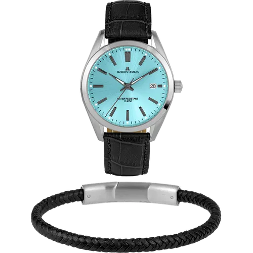 Jacques Lemans 1-2143E Men’s Watch – Turquoise Dial, Leather Strap, Modern Classic