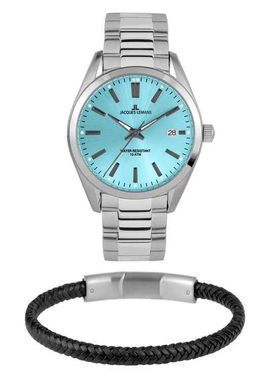 Jacques Lemans 1-2143G Men’s Watch – Stainless Steel, Turquoise Dial, Modern Design