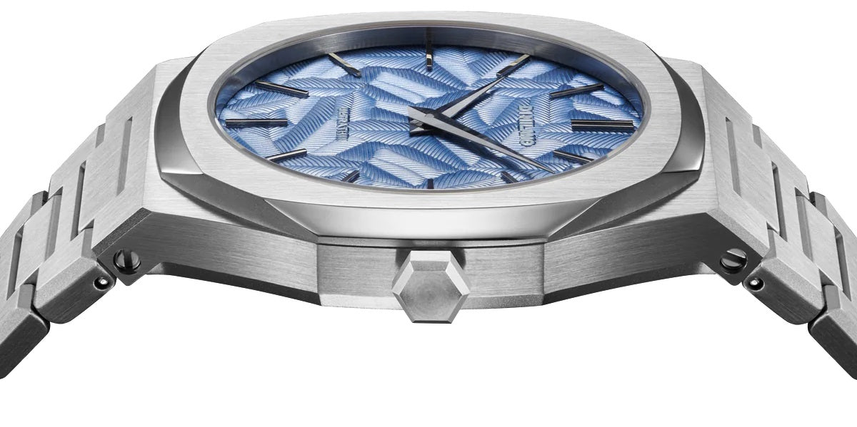 Milano UTBJ35 Men’s Watch – Ultra Thin, Stainless Steel, Blue Textured Dial