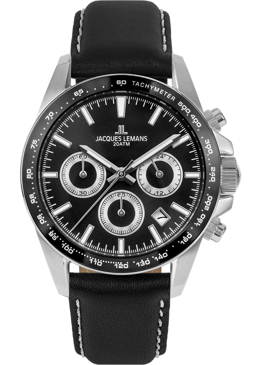 Jacques Lemans 1-1877A Men’s Chronograph – Stainless Steel, Black Dial, Sporty Elegance
