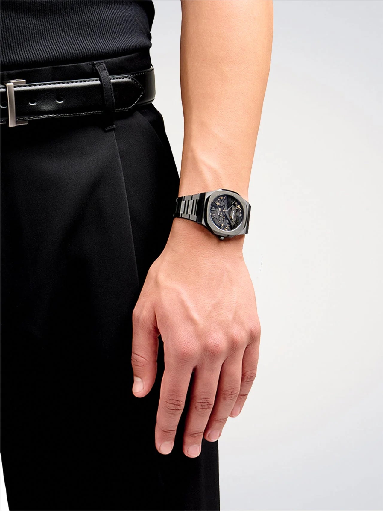 D1 Milano UTBJ31 Men’s Watch – Ultra Thin, Black Stainless Steel, Marble Effect Dial