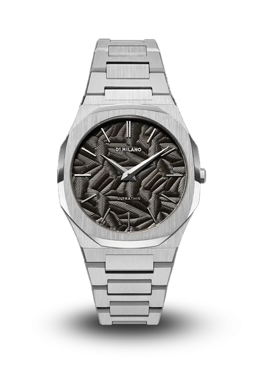 D1 Milano UTBJ32 Men’s Watch – Ultra Thin, Stainless Steel, Textured Black Dial