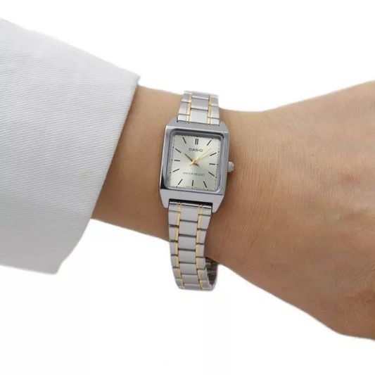 Casio LTP-V007SG-9EUDF Women’s Watch – Two-Tone Square Case, Champagne Dial