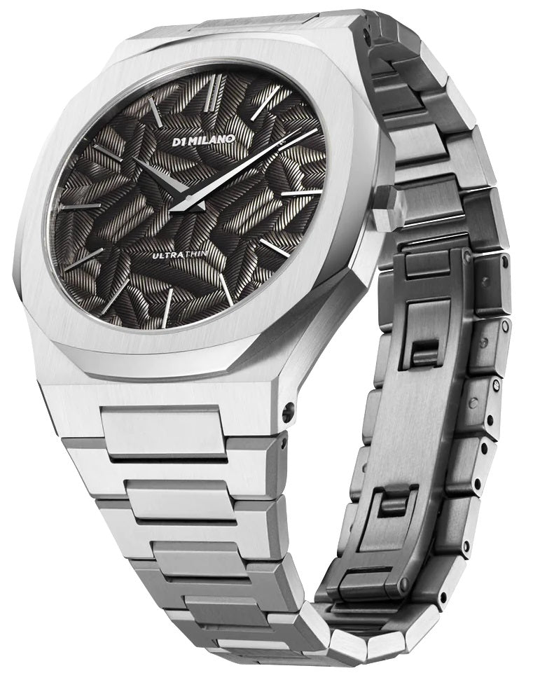 D1 Milano UTBJ32 Men’s Watch – Ultra Thin, Stainless Steel, Textured Black Dial