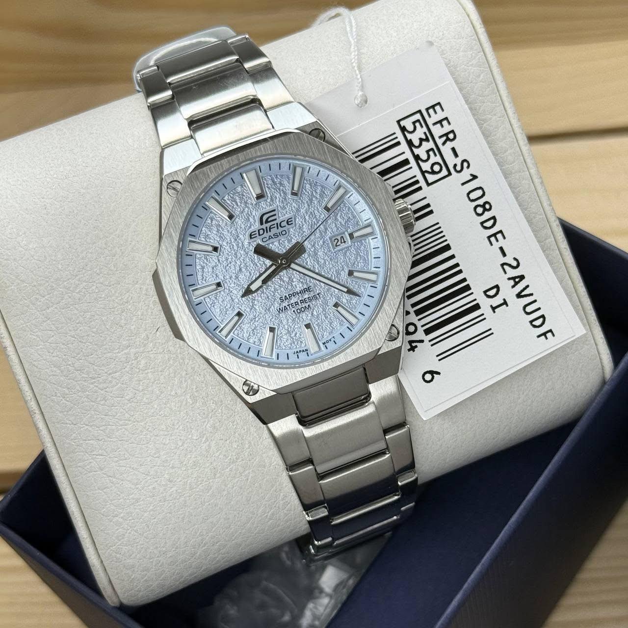 Casio Edifice EFR-S108DE-2AVUDF Men’s Watch – Slim Stainless Steel, Sapphire Crystal, Blue Dial