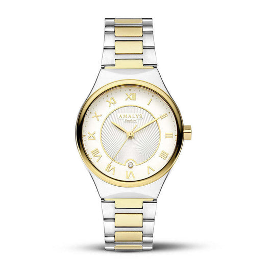 Amalys AMW-159 Women’s Watch – Two-Tone Stainless Steel, Roman Numerals, Sapphire Glass