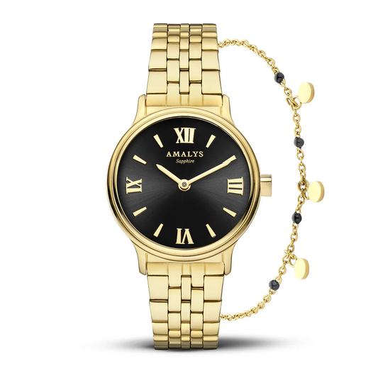 Amalys AMW-198 Women’s Watch – Gold Stainless Steel, Black Dial, Sapphire Glass