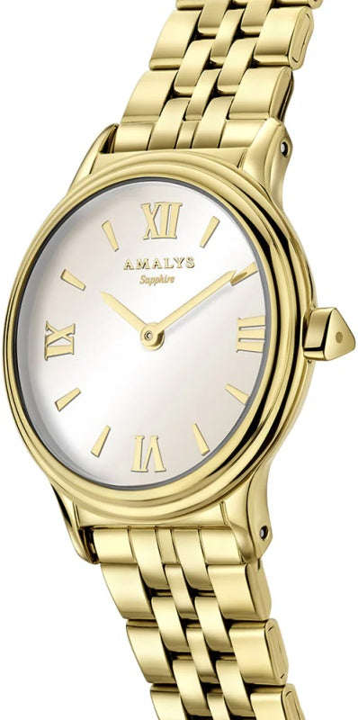 Amalys AMW-199 Women’s Watch – Gold Stainless Steel, Roman Numerals, Sapphire Glass