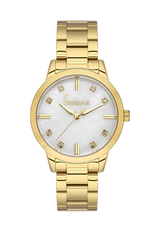 Freelook FL.1.10402-2 Women’s Watch – Gold Stainless Steel, Crystal Markers, White Dial