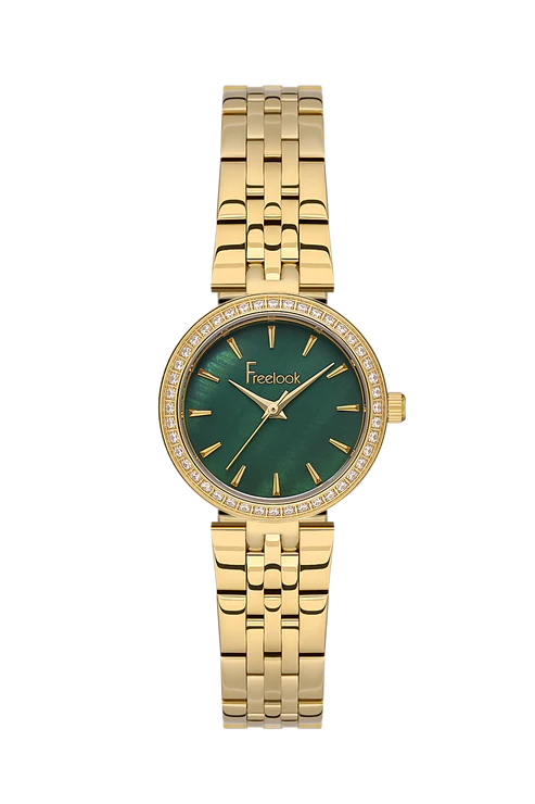 Freelook FL.1.10426-2 Women’s Watch – Gold Stainless Steel, Green Dial, Crystal Bezel