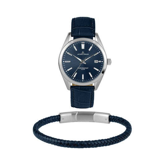 Jacques Lemans 1-2143C Men’s Watch – Blue Dial, Leather Strap, Classic Design