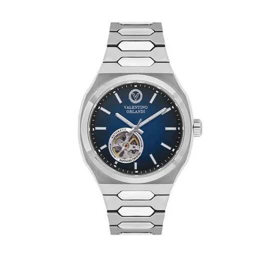 Valentino Orlandi VO.1.10014-4 Men’s Automatic Watch – Stainless Steel, Blue Dial, Open Heart Design