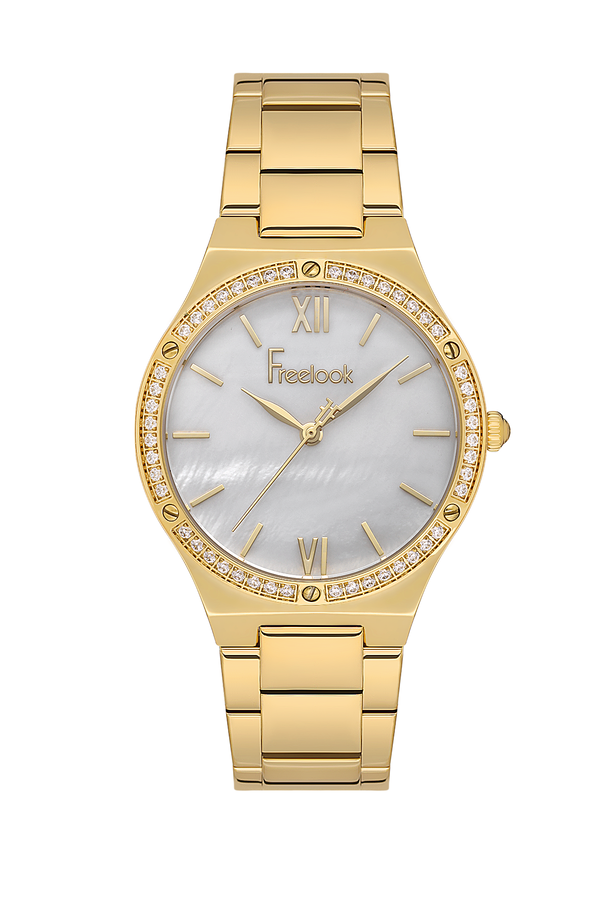 Freelook FL.1.10407-2 Women’s Watch – Gold Stainless Steel, Crystal Bezel, White Dial