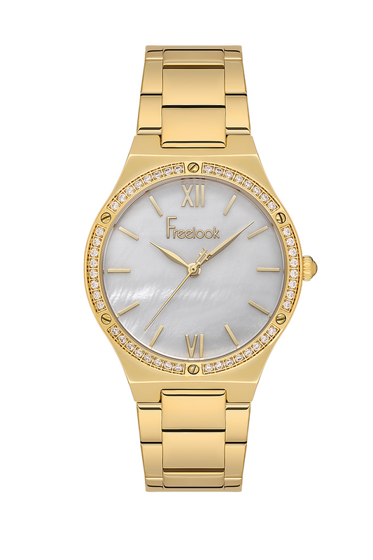 Freelook FL.1.10407-2 Women’s Watch – Gold Stainless Steel, Crystal Bezel, White Dial