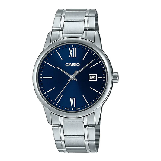 Casio MTP-V002D-2B3UDF Men’s Watch – Blue Dial, Stainless Steel Bracelet